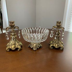 Vintage Candlesticks with Crystal Compote